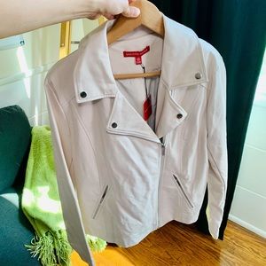 SAKS FIFTH AVENUE - Cream Faux Leather Moto Jacket Size Large